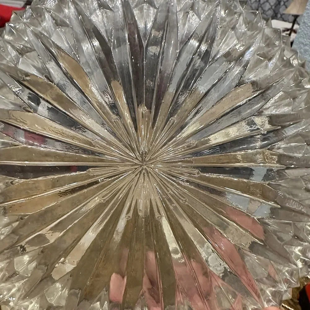 Vintage Crystal Candy Dish 8 Inch Fruit Bowl‎ Silverplate Rim Radiating MCM